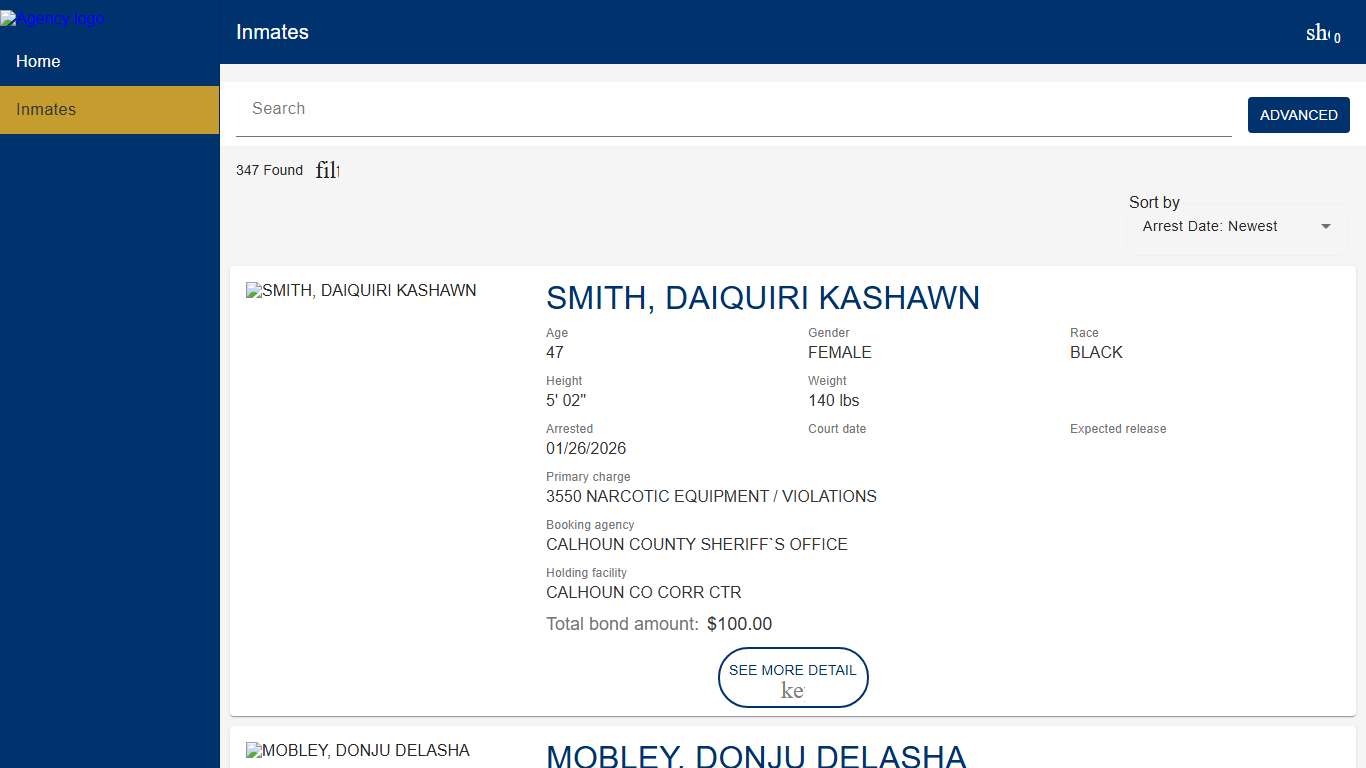 Calhoun County Sheriff's Department Police to Citizen - Inmates catalog